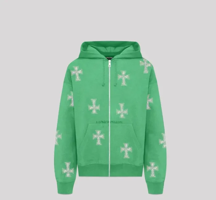 UNKNOWN LONDON Sweaters Cross Rhinestone Zip Up Hoodie