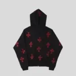 Unknown Black x Red Rhinestone Cross Zip Hoodie 1 150x171