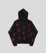Unknown Black x Red Rhinestone Cross Zip Hoodie 1 150x171