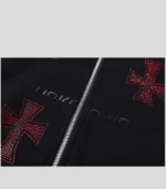 Unknown Black x Red Rhinestone Cross Zip Hoodie 2